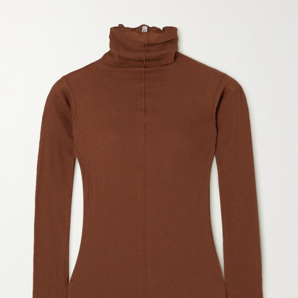 Baserange brown ruffled turtleneck top, small, NWT